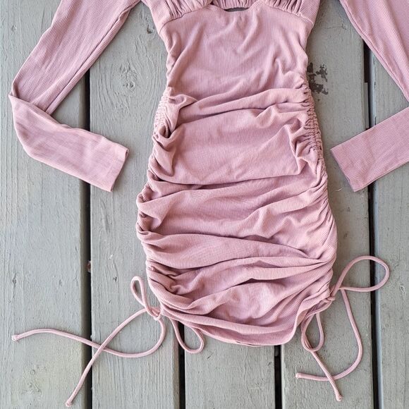 Princess Polly Erase Me Ruched Bodycon Dress Mini Long Sleeve Ribbed Pink‎ 2US - Picture 7 of 10